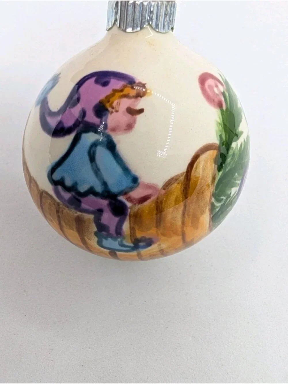 Shiny Brite USA 1981 Suzi Long Ceramic Christmas Ornament Handpainted 2”